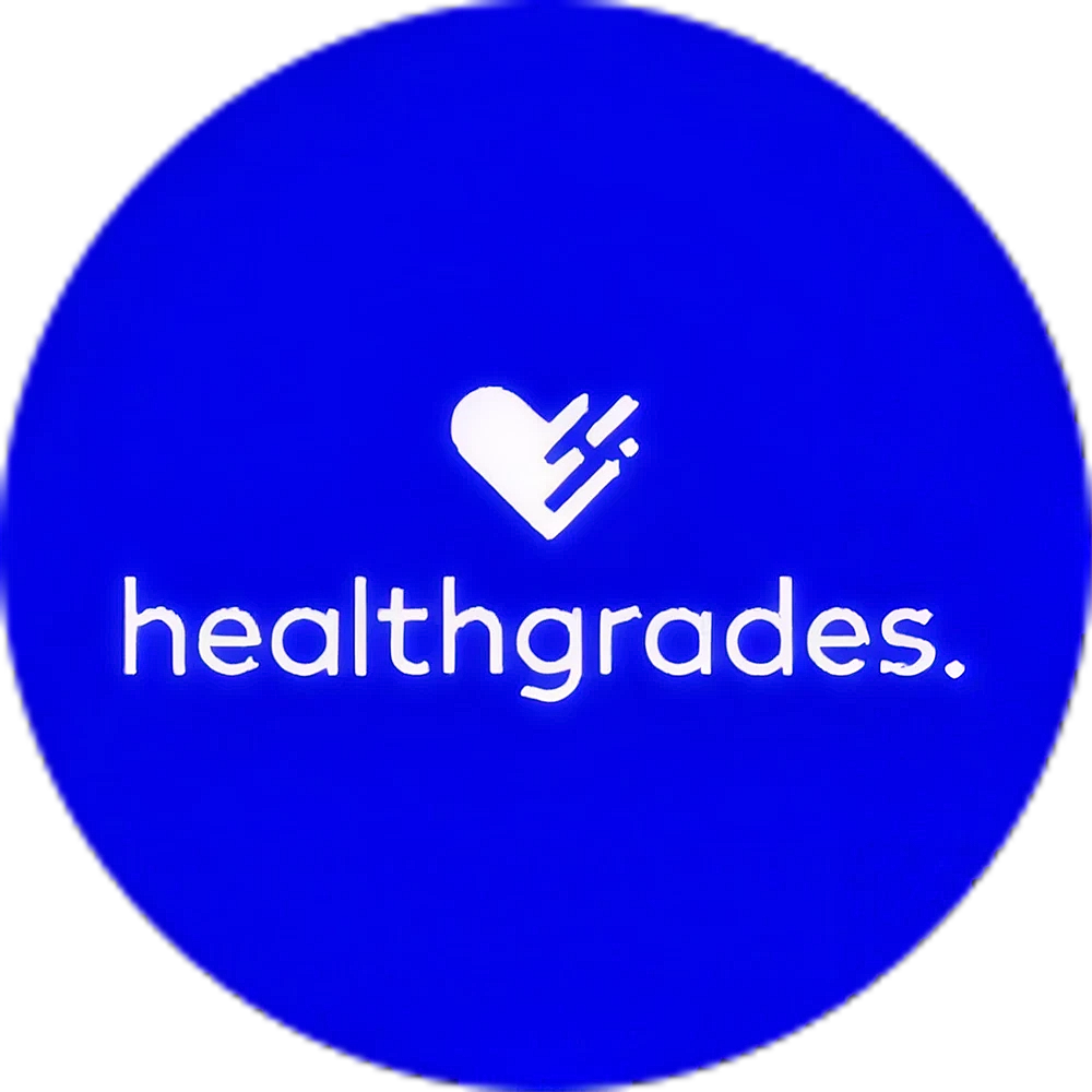 Healthgrades logo on blue background
